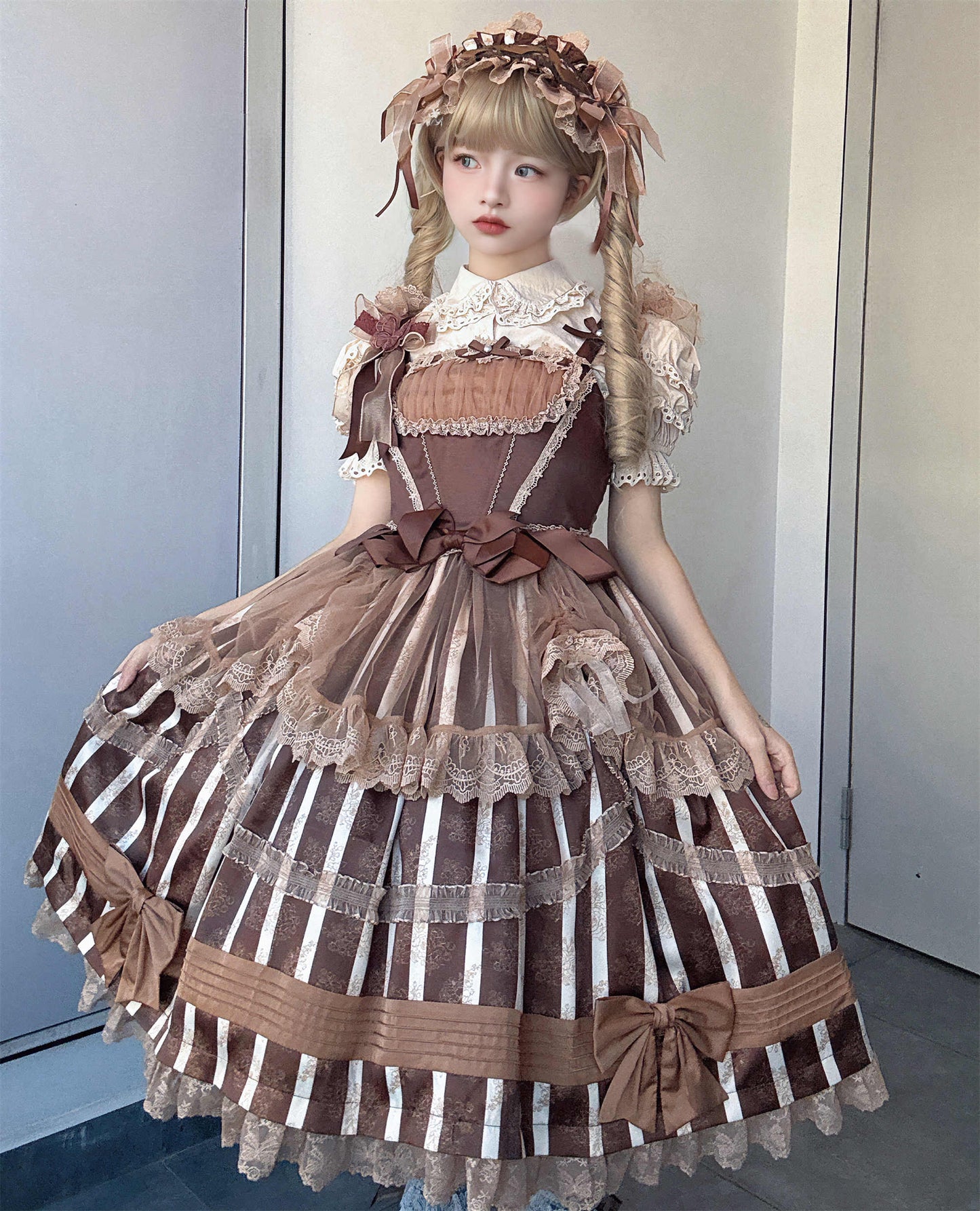 Baby Blue Mesh Pink Bow Lolita Dress