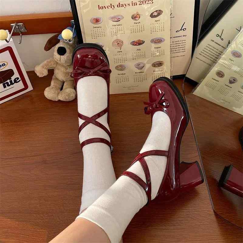 Red Mary Jane Dark Coquette High Heels