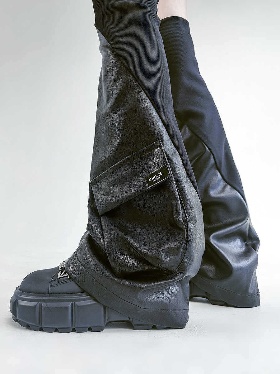 Dark Grunge Threaded Leather Leg Warmers