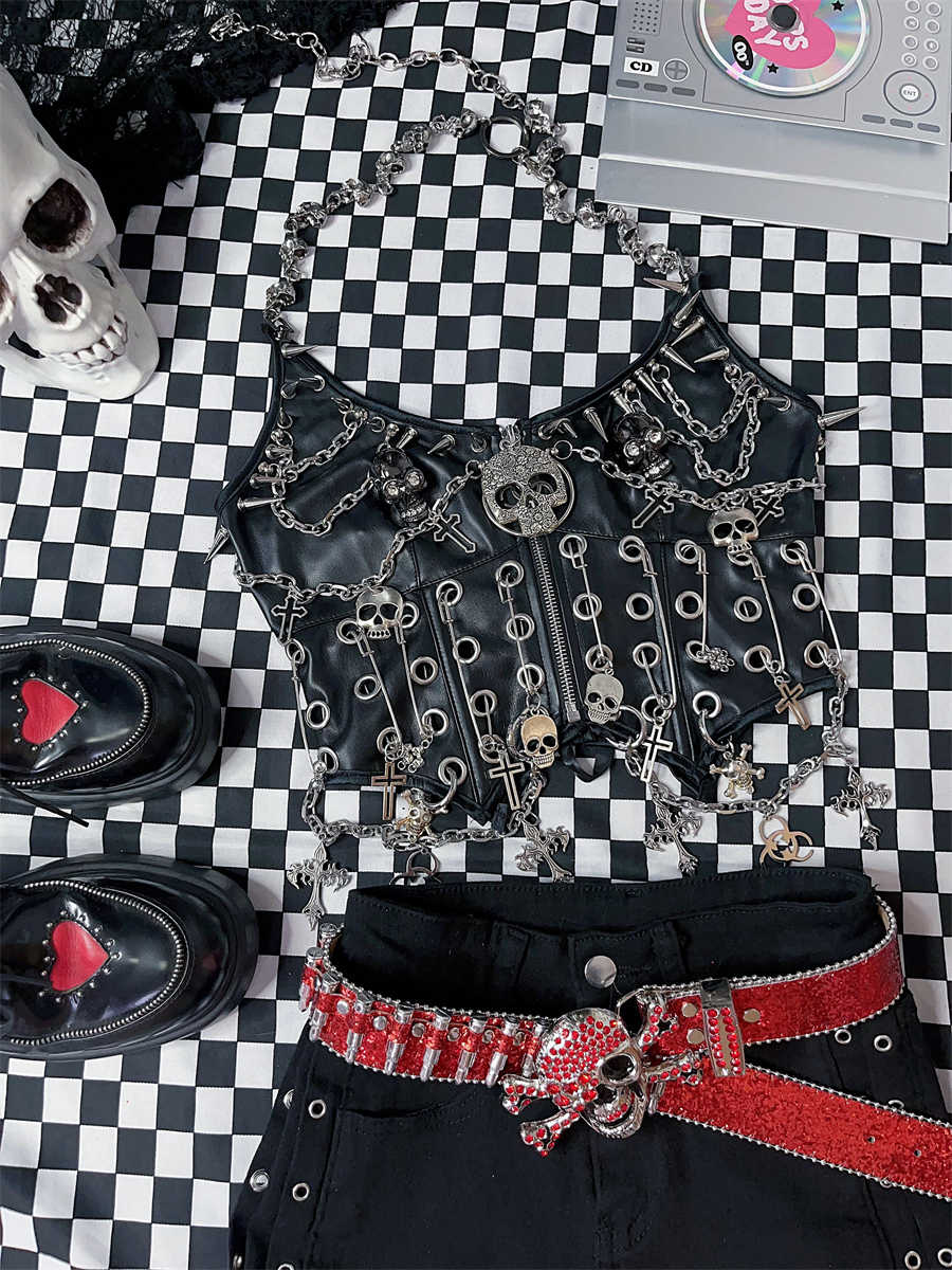 Y2K Punk Goth Skull Halter Top