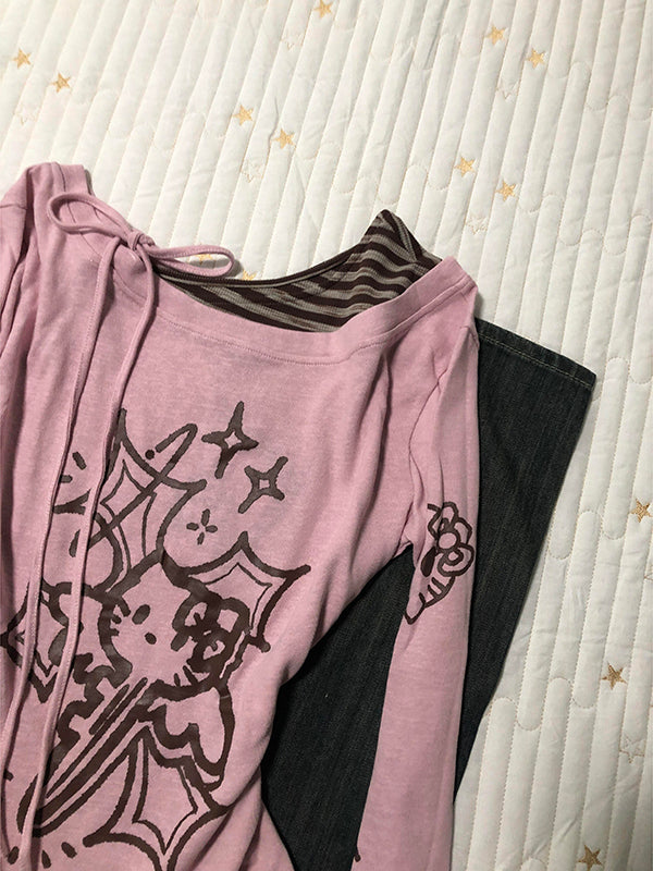 kitty slanted shoulder long-sleeved Top