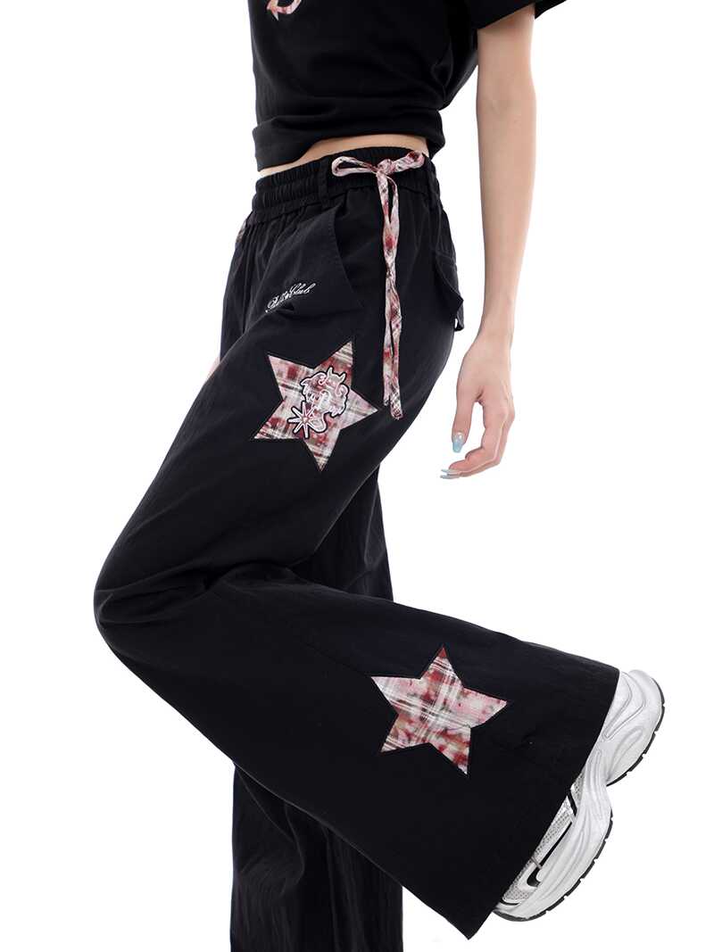 Y2K Plaid Star Patch Flare Pants
