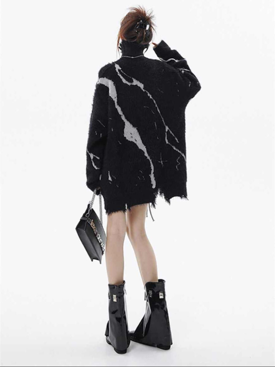 Grunge Ripped Turtleneck Loose Sweater