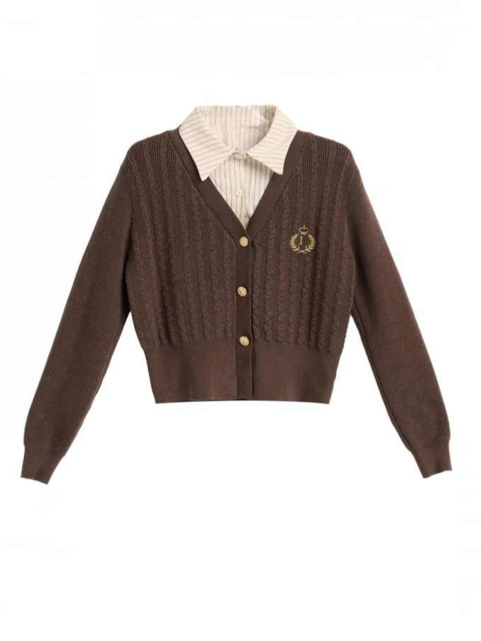 Preppy Brown Polo Knitted Cardigan