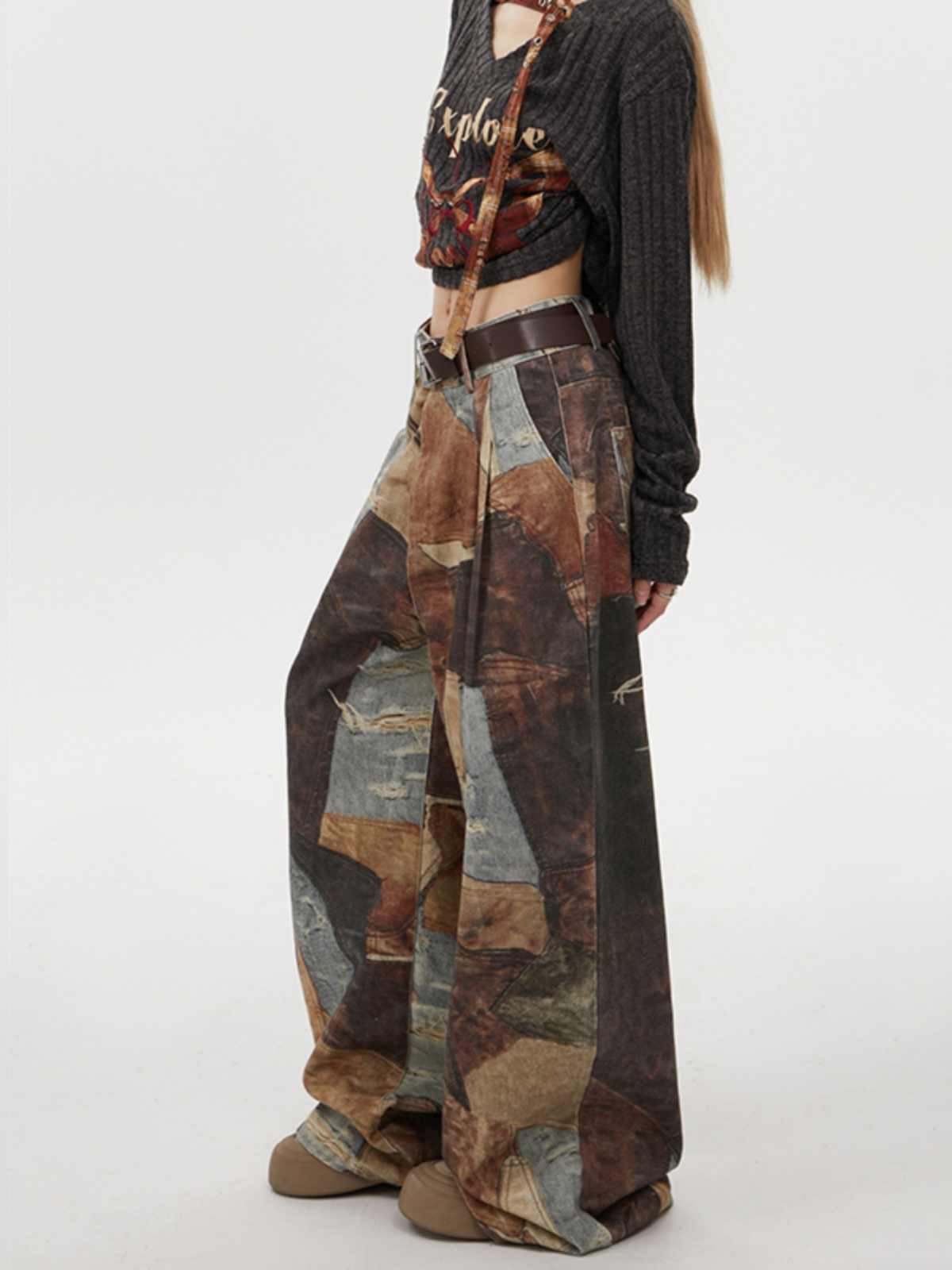 Grunge Designed Printed Baggy Pants