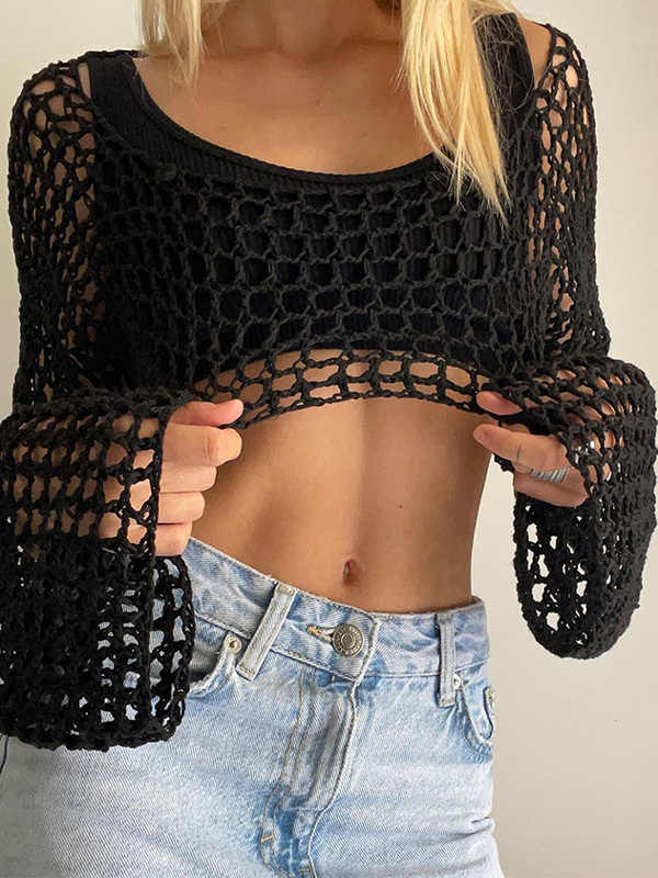 Street Mesh Hollow Knitted Blouse