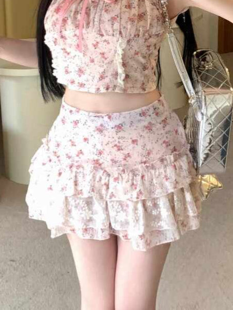 Lace Bow Floral Coquette Skirt