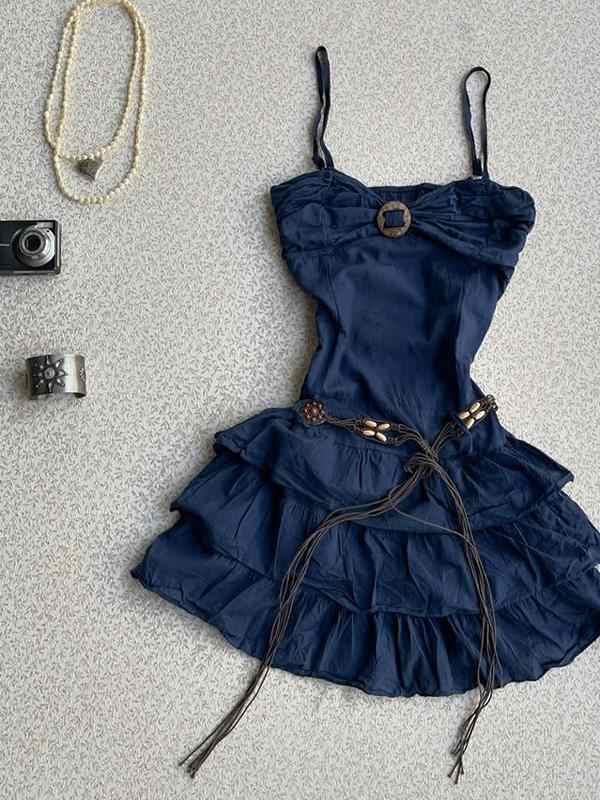Retro Waist-cinching Suspender Dress