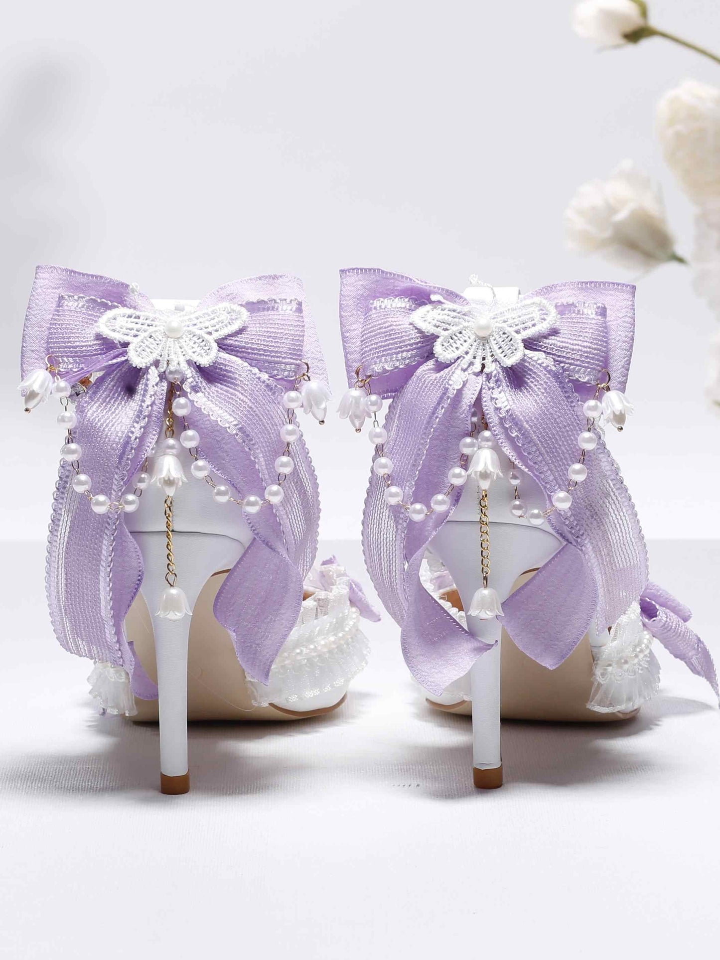 Purple Bow Pearl Rhinestone Sandals