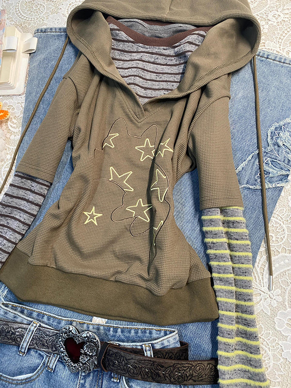 khaki hooded printed sweatshirt