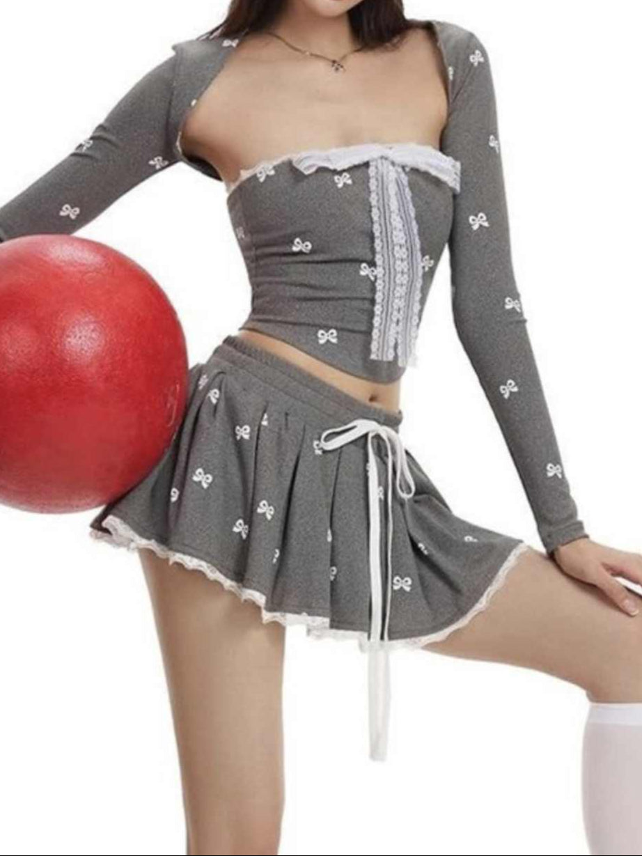 Ballet Lace Bow Skirt Suit