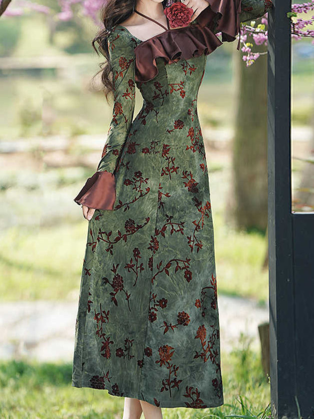 Retro Green Floral Dress