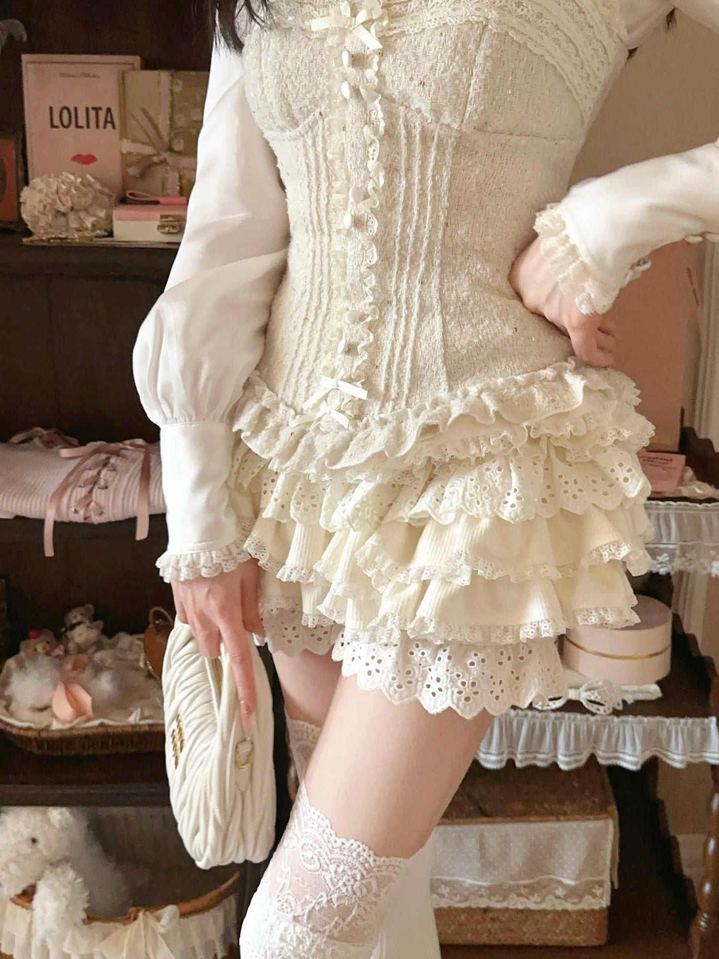 Milk Knitted Multi-layered Cake Shorts
