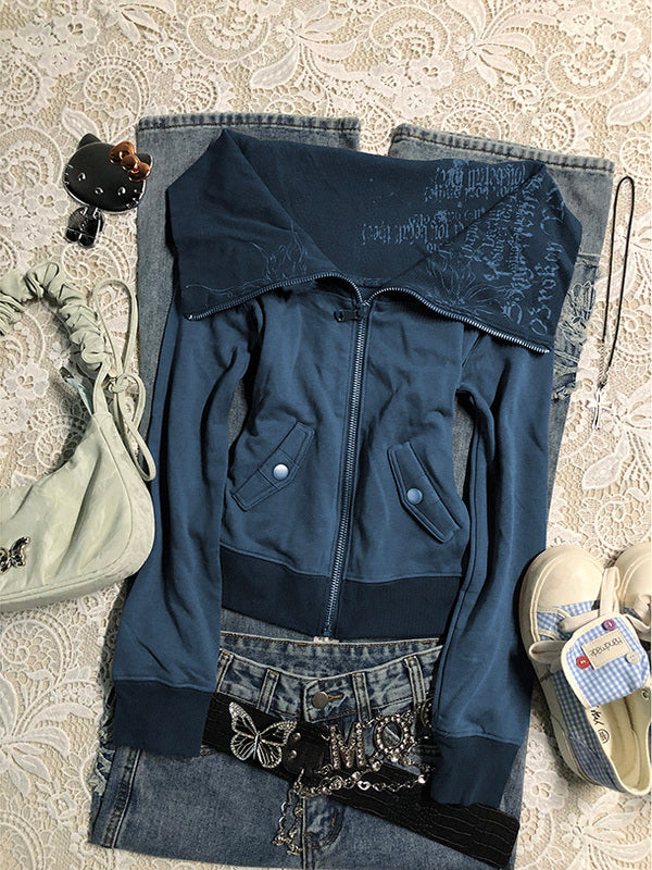 letter printed lapel jacket