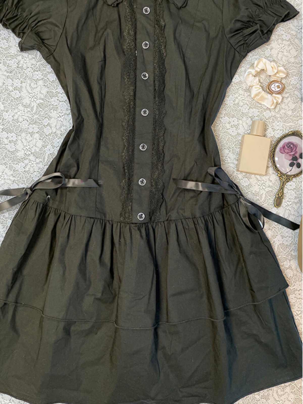 Olive Green Shirt Short-sleeved Dress