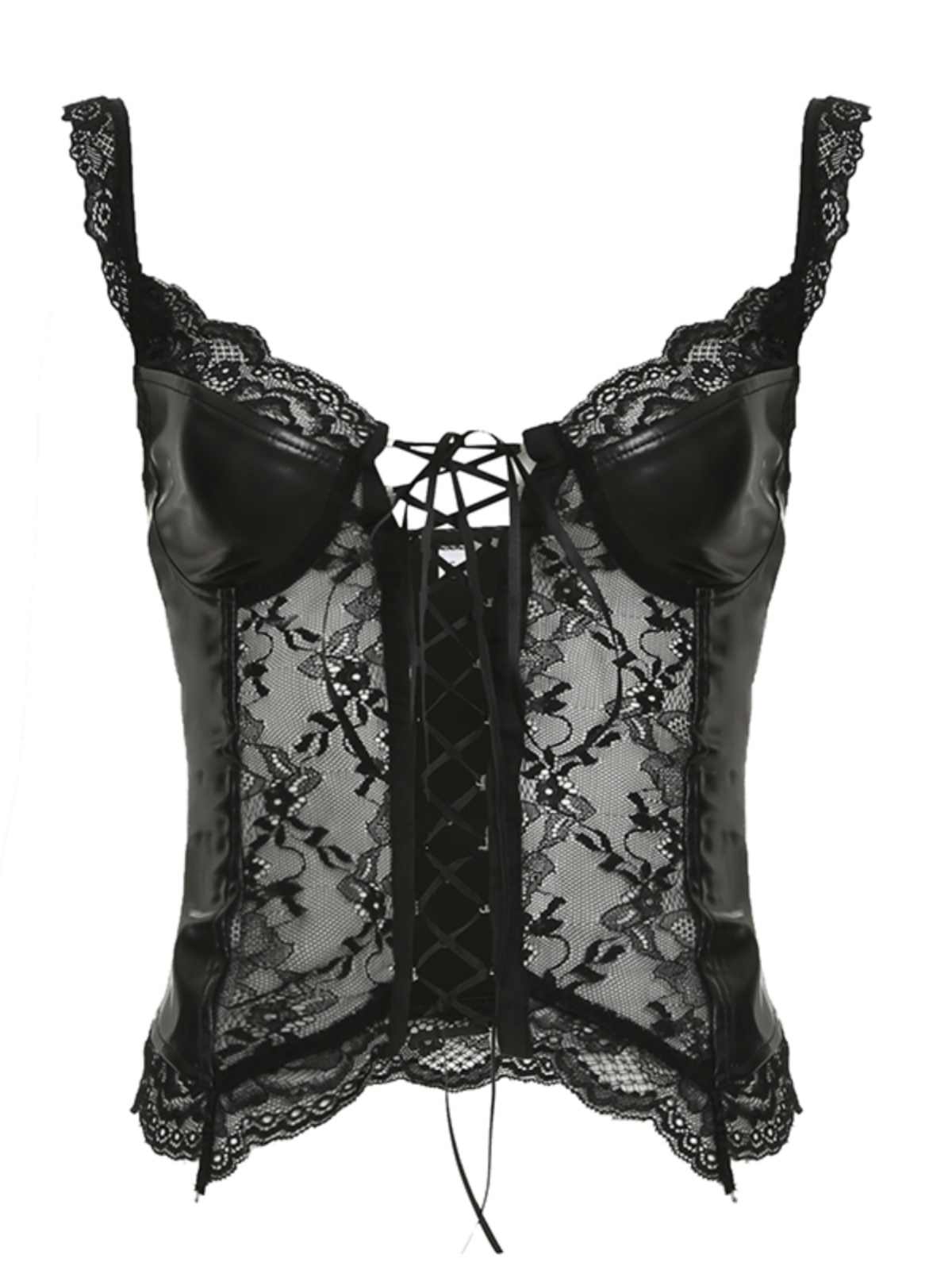 Goth Hollow Lace Leather Tank Top
