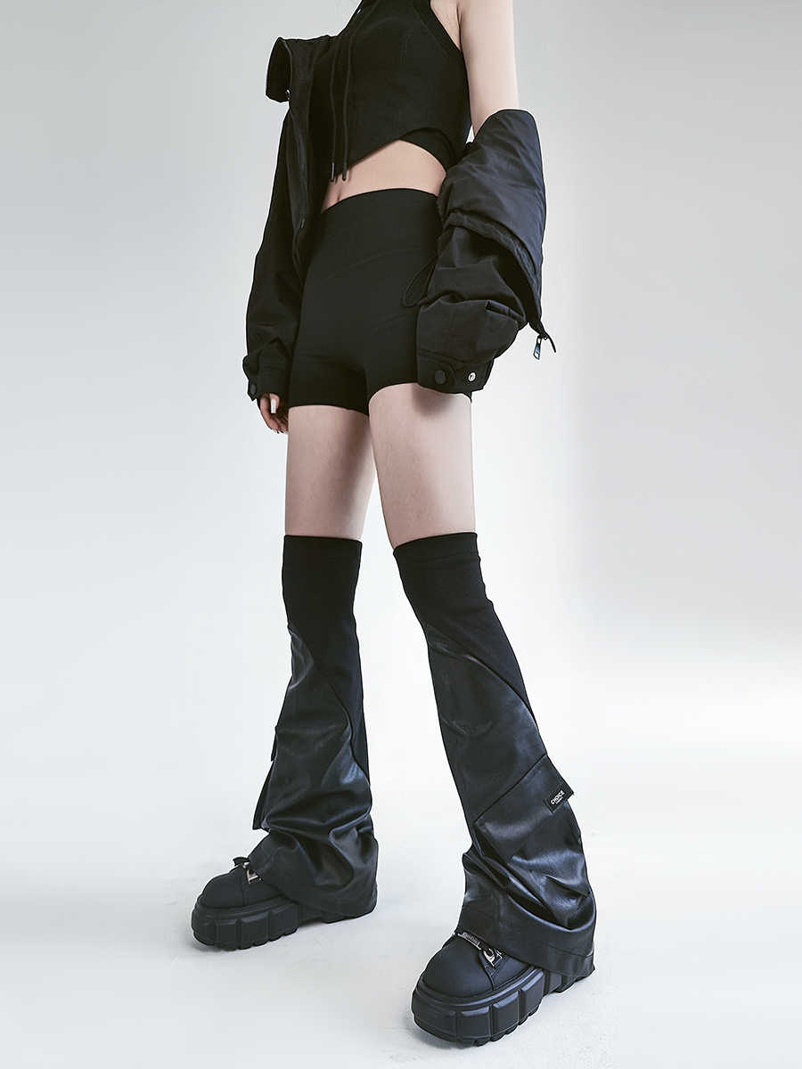 Dark Grunge Threaded Leather Leg Warmers