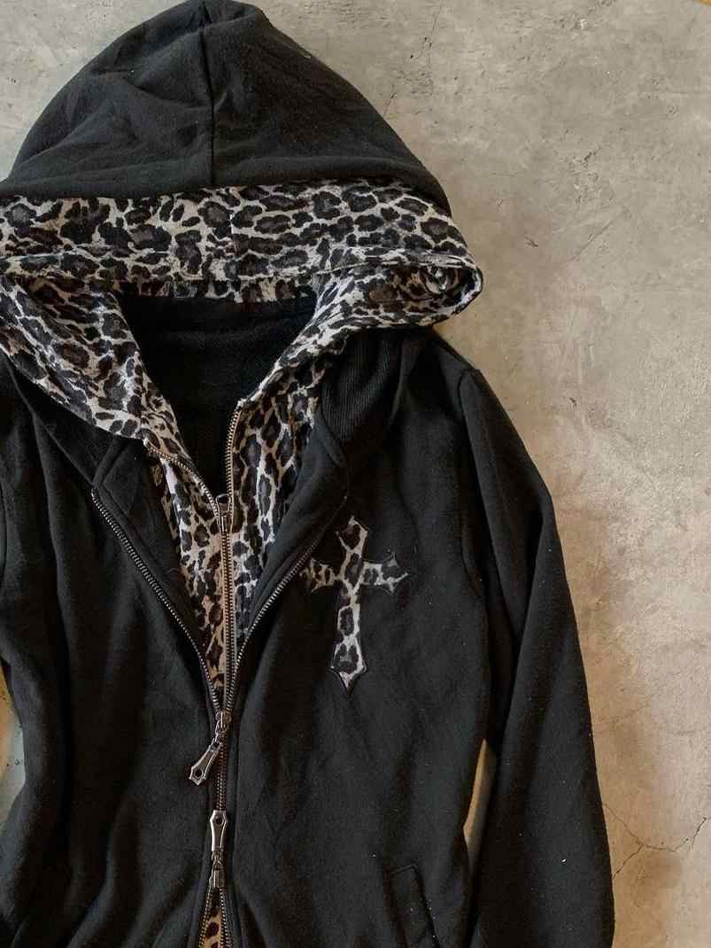 Y2K Leopard Print Stitching Jacket