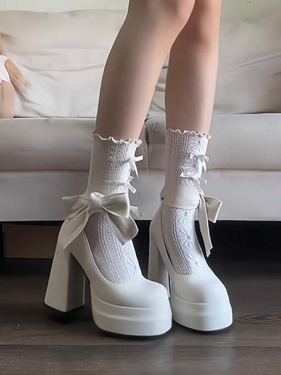 Bow Velvet High-heeled Shoes