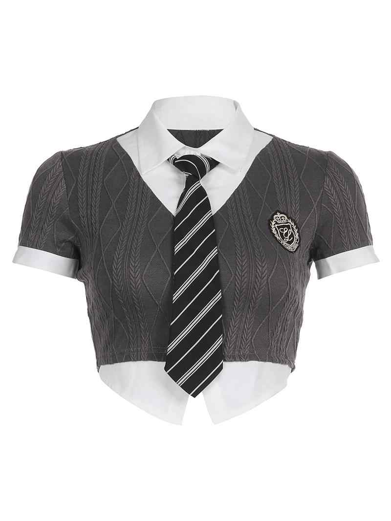 Preppy Tie Fake Two-piece T-shirt