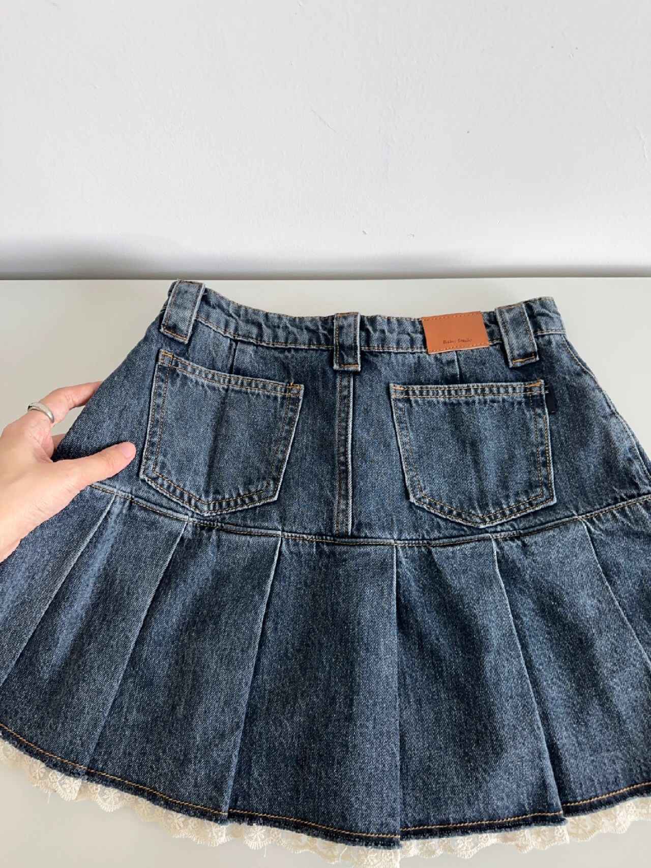 Lace-trimmed Denim Skirt