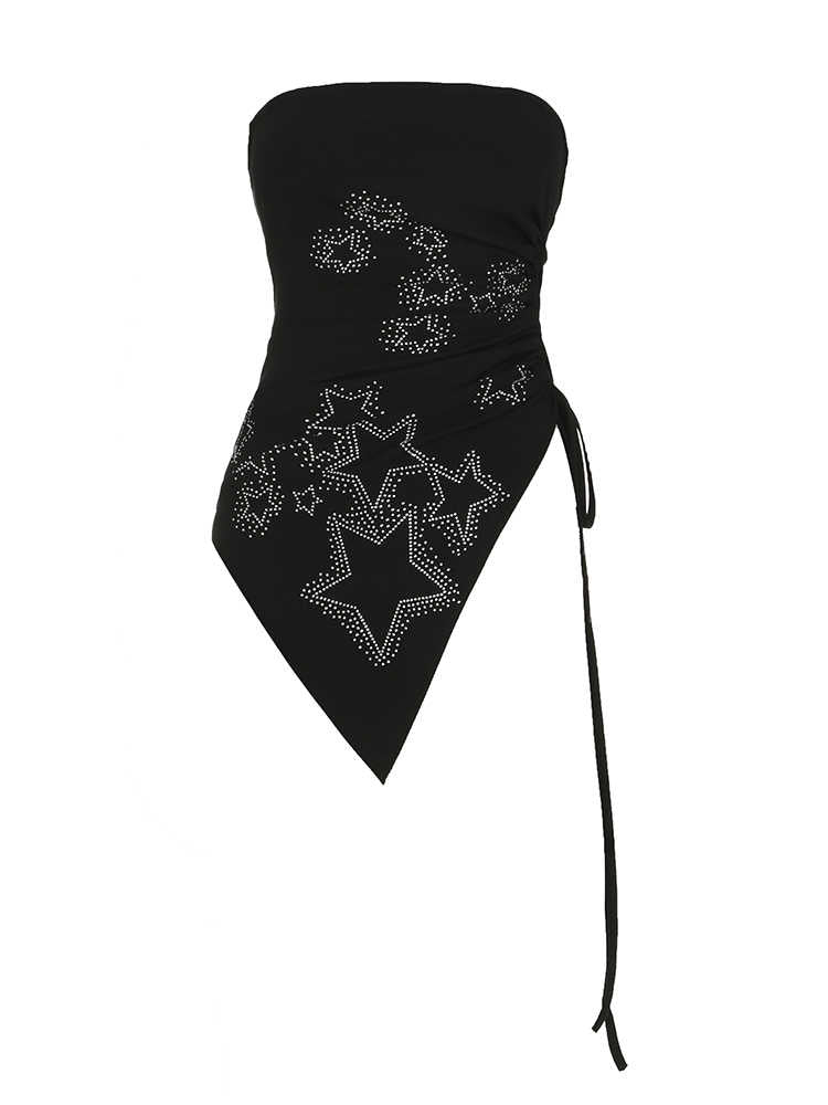 Y2K Stars Rhinestoned Irregular Top