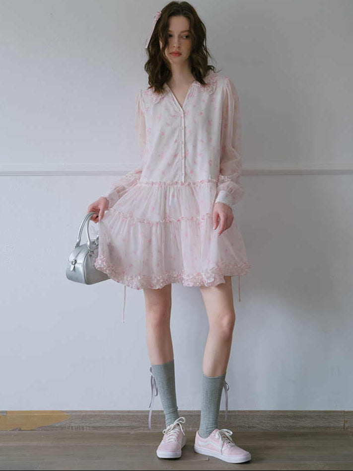 Fungus-edged Chiffon Lace Dress