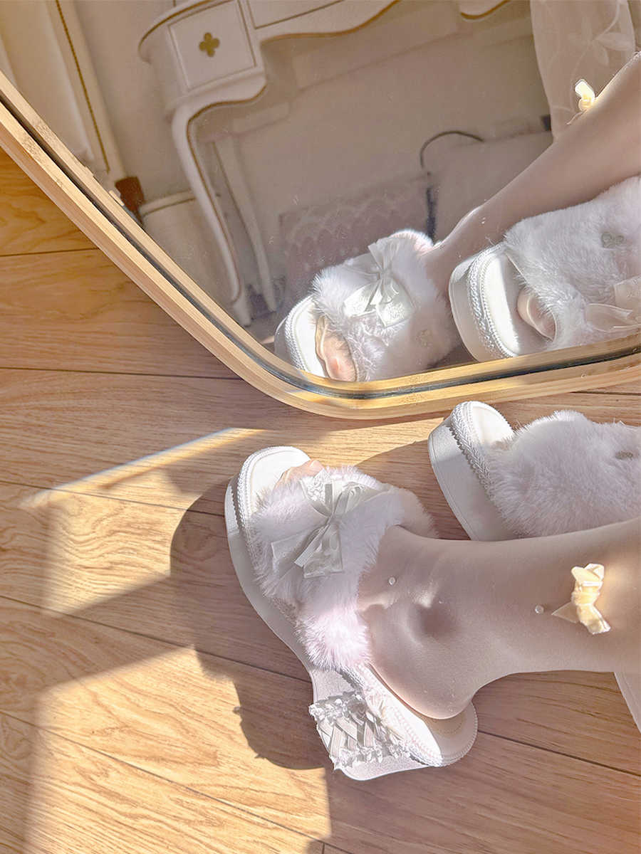White Plush Princess Slippers