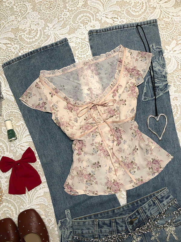Retro Chiffon Floral Shirt