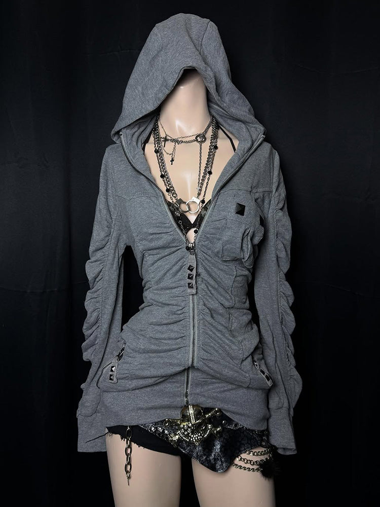 y2k American retro gray hooded jacket