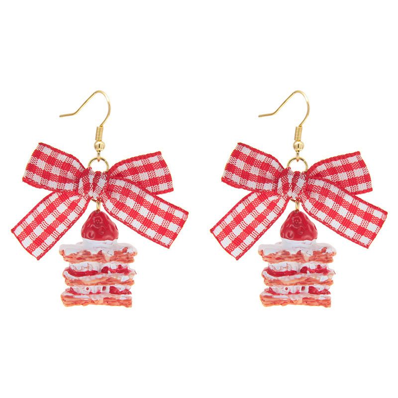 bow strawberry kawaii earrings