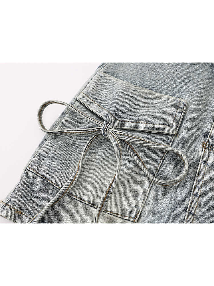 Strap Bows Denim Coquette Skirt