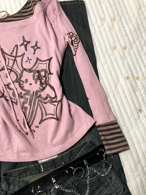 kitty slanted shoulder long-sleeved Top