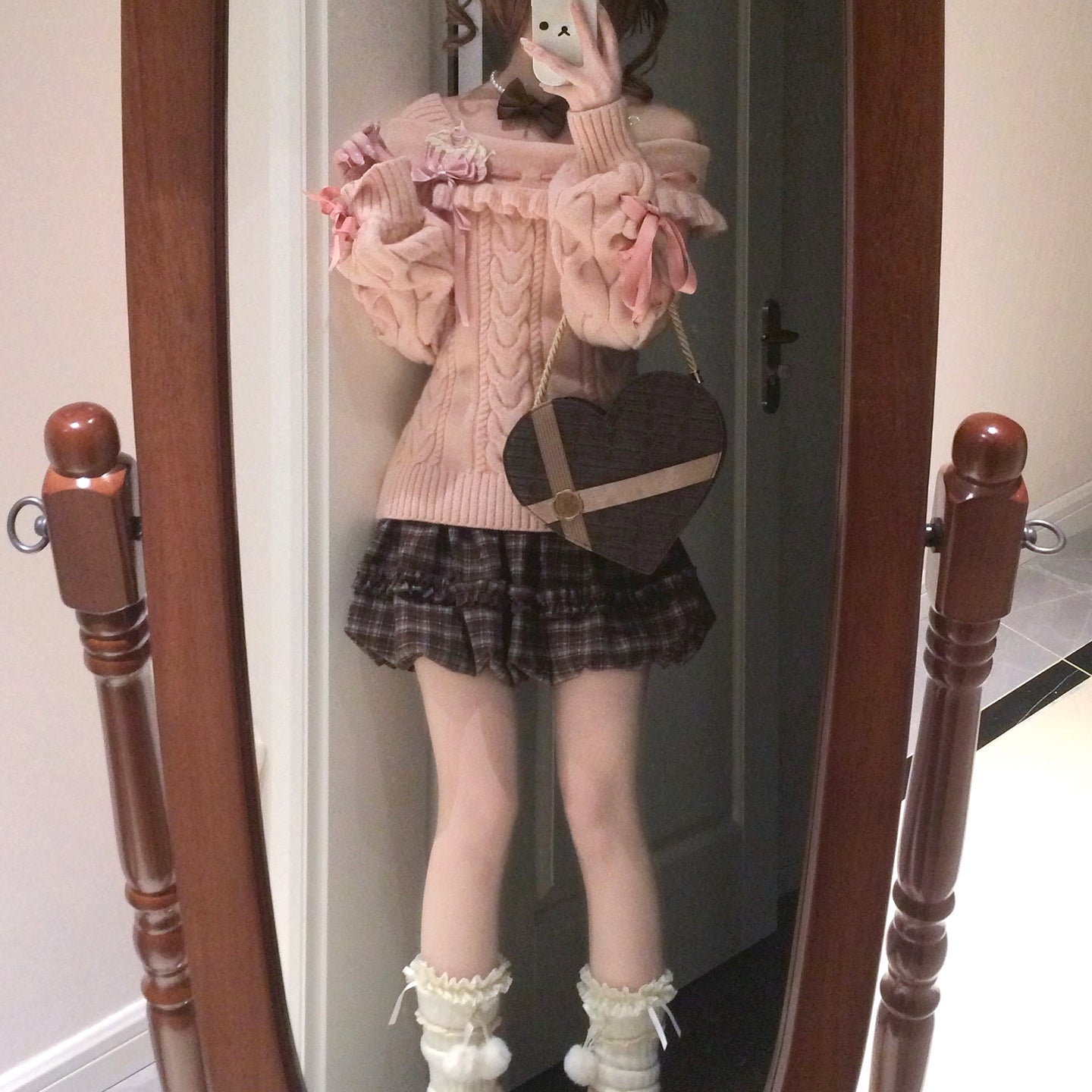 strap bow ruffled trim coquette sweater