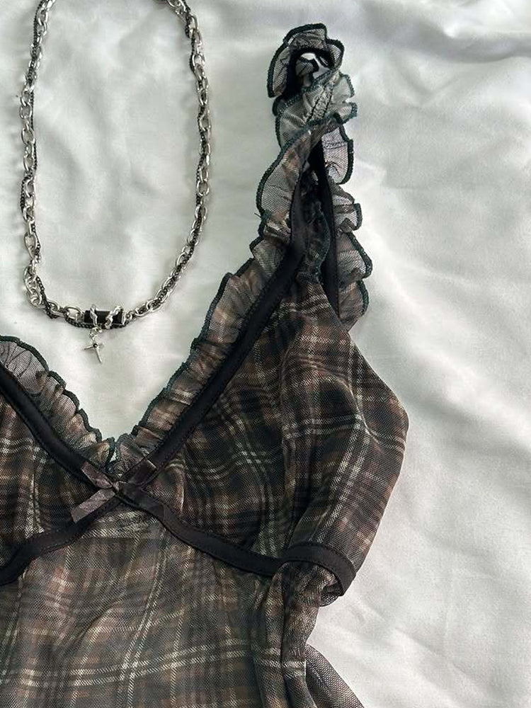 brown retro plaid tank top