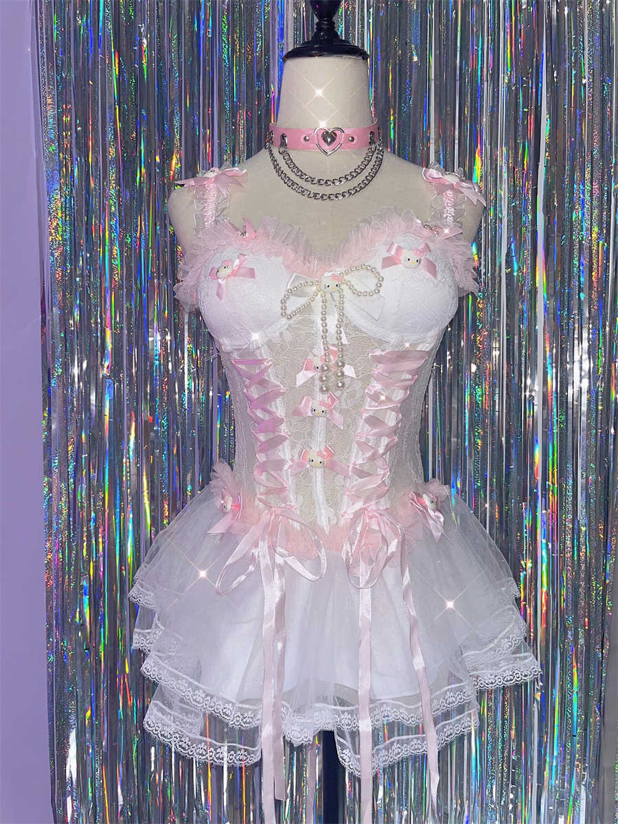 Y2K Puffy Lace Kitten Cake Corset