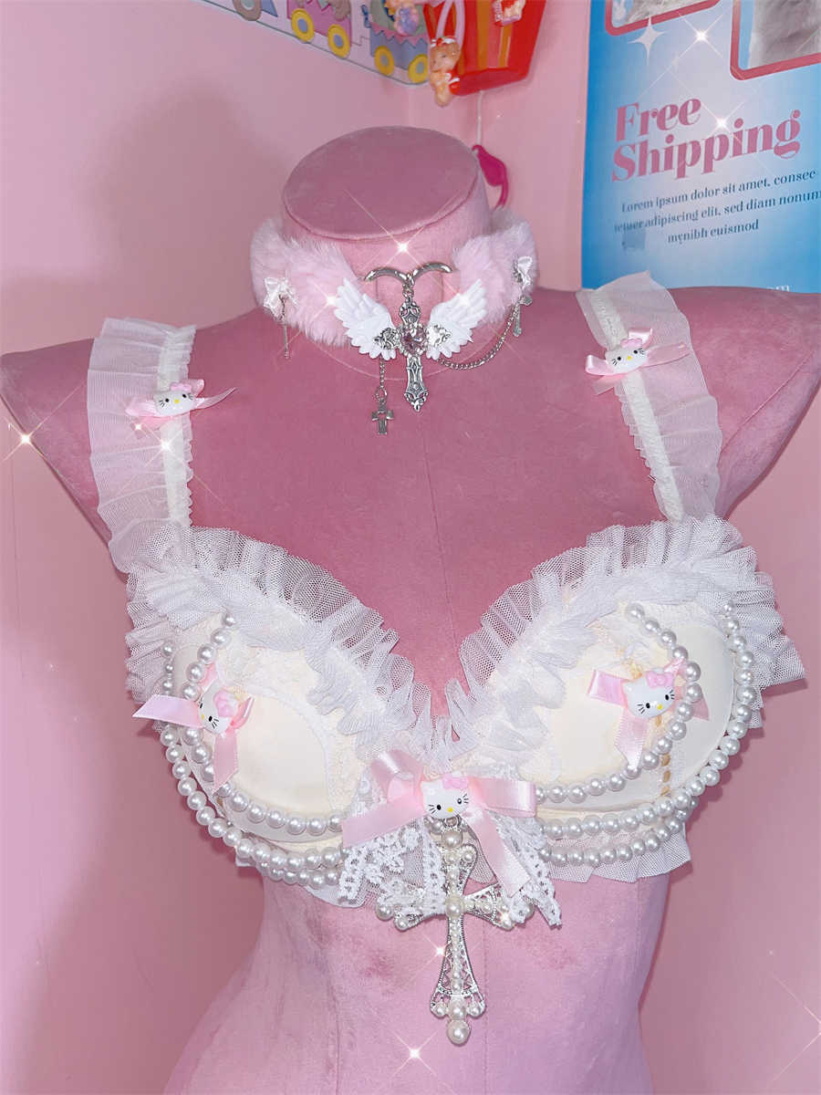 Y2K Pearl Kitten Lace Bra