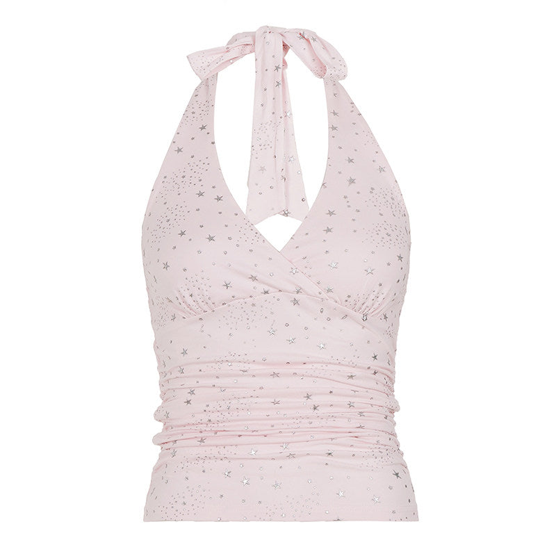 Silver foil design halter top
