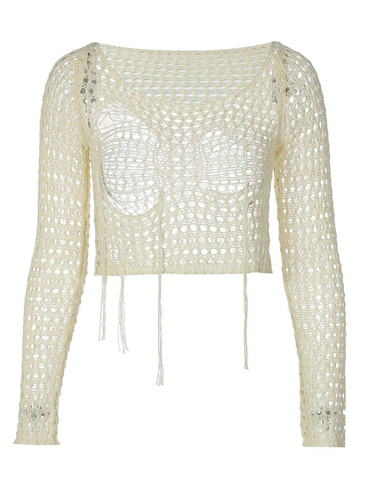 Mesh Ripped Hollow Knit Blouse
