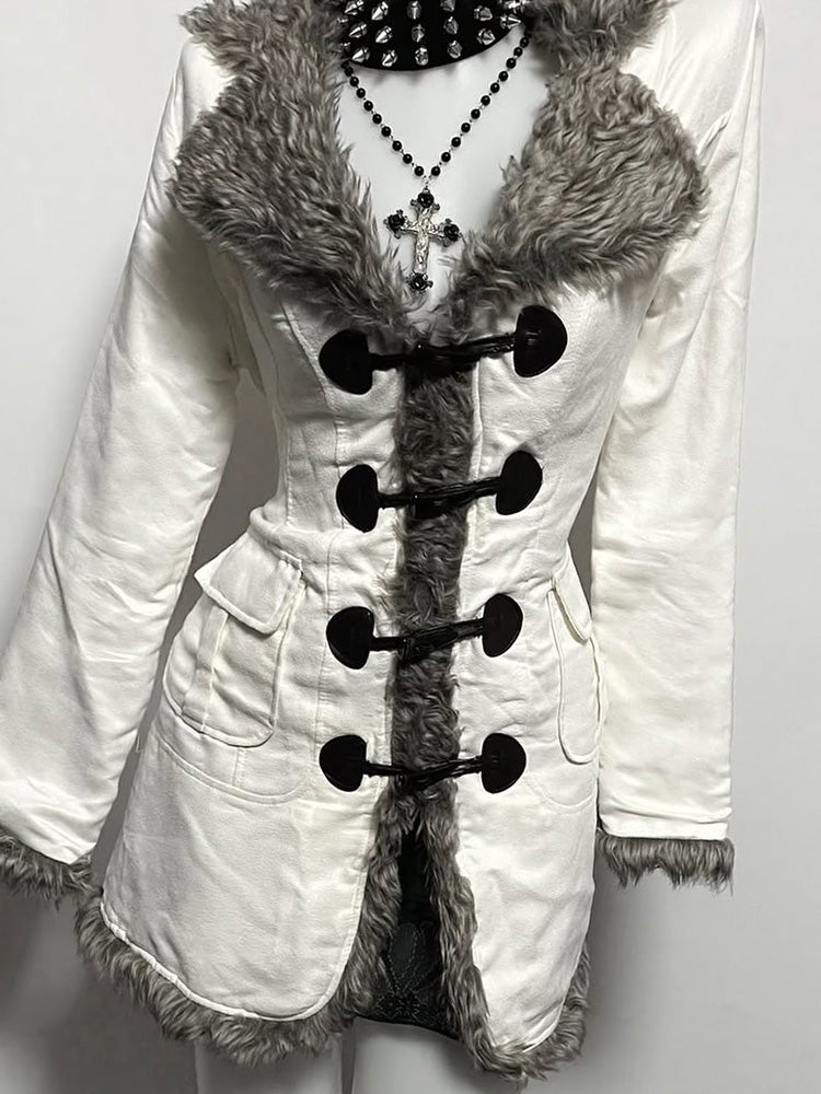 retro white fur collar waist coat