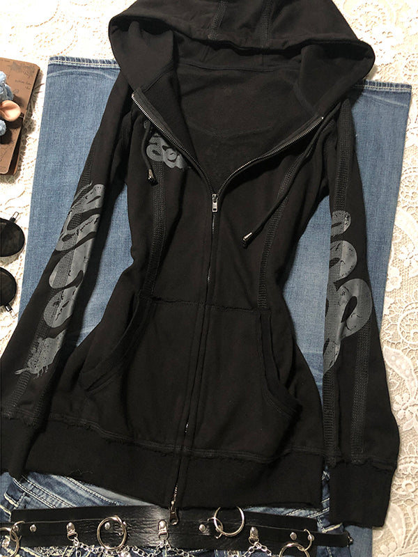 black double zipper hooded jacket