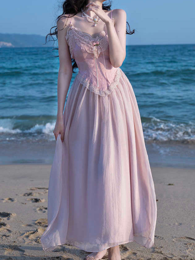 Pink Rose Suspender Tulle Dress