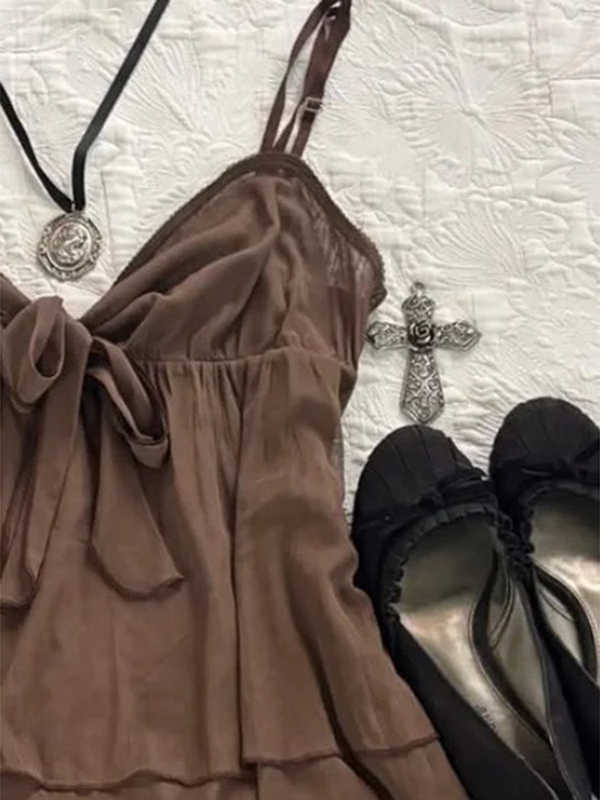 Brown Bow Strap Vest