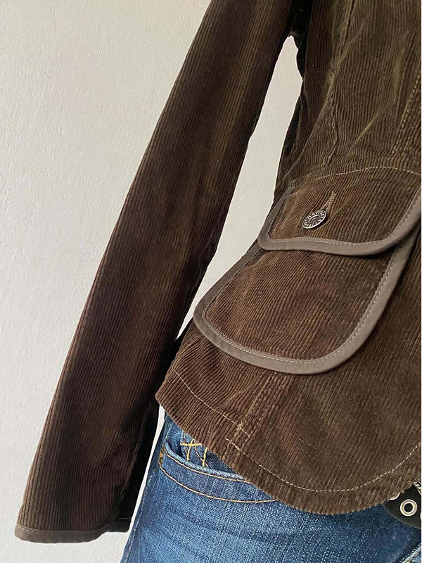 brown corduroy suit collar jacket