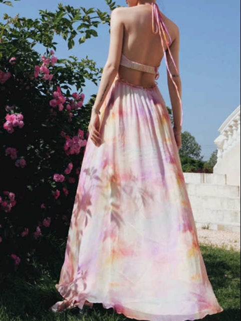 French Rose Halter-neck Dress
