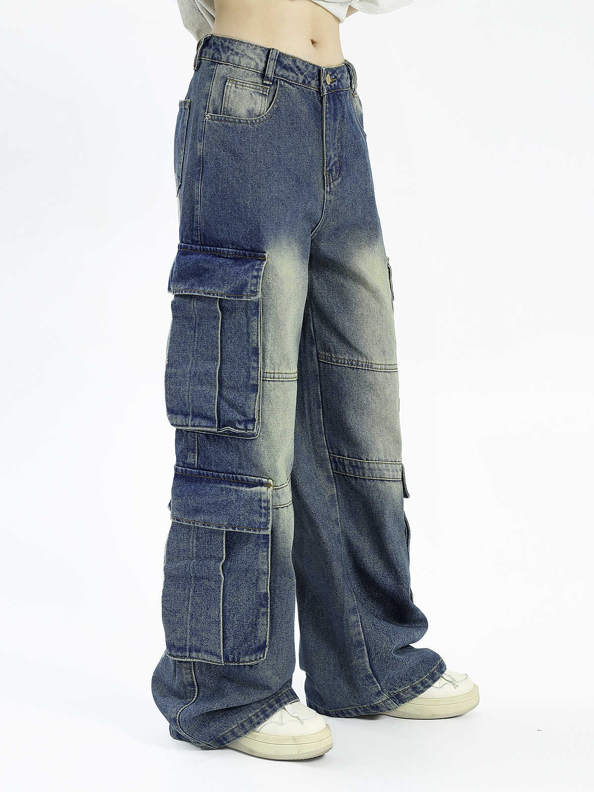 Retro Multi-pocket Wide-leg Jeans