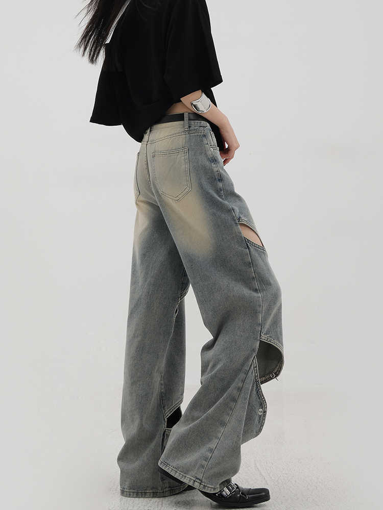 Retro Washed Ripped Wide Leg Jeans