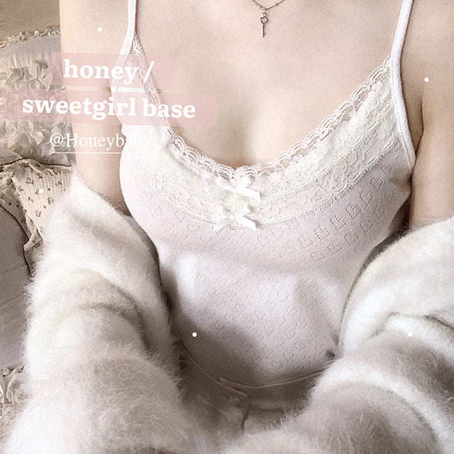Original Lace Layered Bottoming Vest Retro Girly Basic Sweet Top