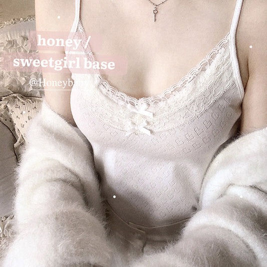 Original Lace Layered Bottoming Vest Retro Girly Basic Sweet Top