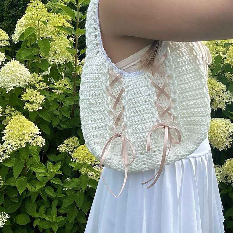 Coquette Ballet Bow Crochet Bag